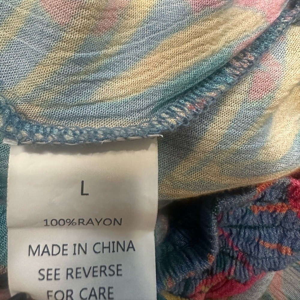 Lavender J Palazzo Pants Size Large Blue Pink Yellow Orange Tropical Print - Picture 8 of 11